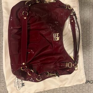 Coach Burgundy Patent Leather Shoulder Bag and Matching Wallet